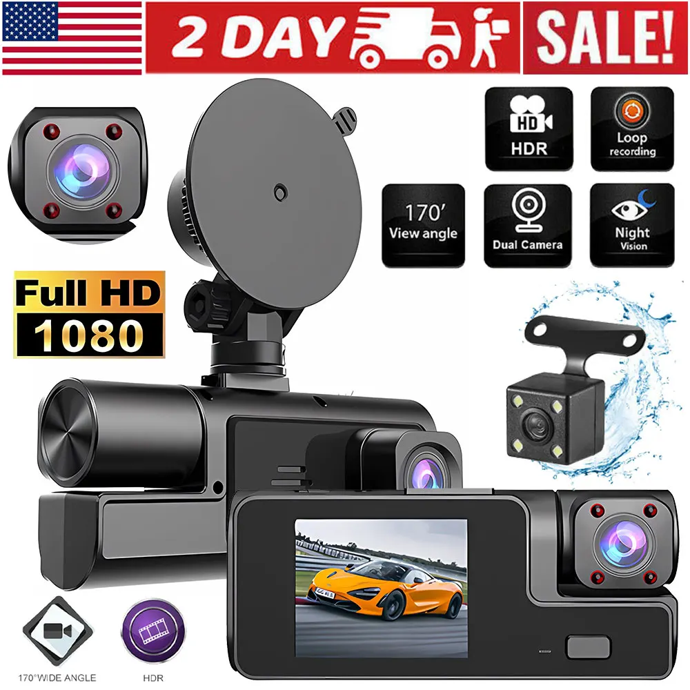 1080P سيارة داش كام 3 قناة الجبهة الخلفية والداخل مع واي فاي DVR مسجل قيادة حلقة تسجيل 24H شاشة ركن السيارة G-الاستشعار