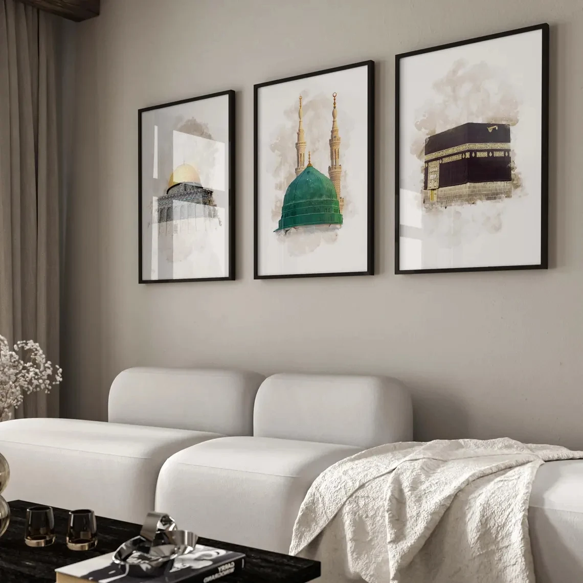3pcsModern Islamic Masjid Nabawi Al Aqsa Mosque Wall Art Print Canvas Painting Poster Picture For Living Room,Bedroom Home Decor