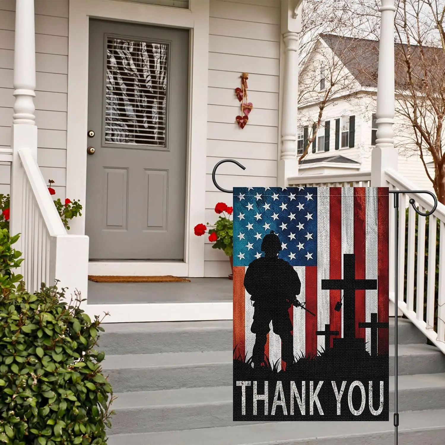Memorial Day Garden Flag 12x18 Inch Double Sided Burlap American Soldier Cross Thank You Patrioctic Outside Yard Decoration  GGO
