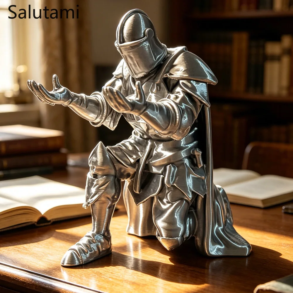 Stifthalter 3D-Gedruckter Mittelalterlicher Ritter Schwarz-Silber Krieger-Statue Schreibtisch-Organizer Kreative Büro-Schreibtischdekoration Schreibwaren-Geschenk