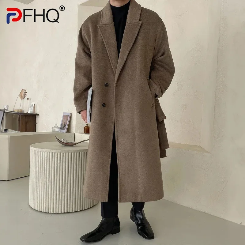 

PFHQ Korean Fashion Over Knee Trench Coat Medium Long Loose 2024 Solid Color Casual Male Trench Simple Tops 21Z6031