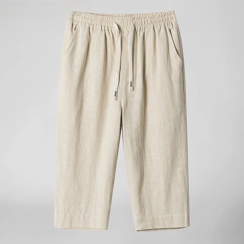 

New Chinese Sle Men's Cotton Linen 7/8 Length Pants Summer Loose Thin Straight Leg orts Large Size Linen Trousers