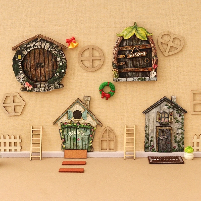 1:12 Dollhouse Miniature Fairy Door Christmas Elf Door House Model Garden Decor Toy Doll House Accessories