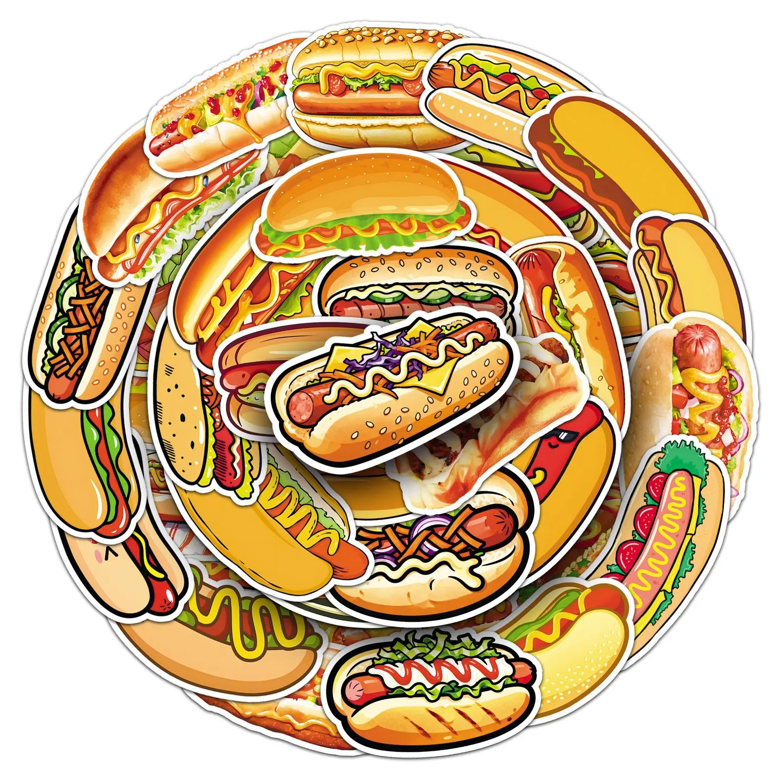 50 Pcs American Hot Dog Stickers Yummy Foodie Decals Waterproof Vinyl For Laptop Skateboard Phone Case Power Bank Journal Diner