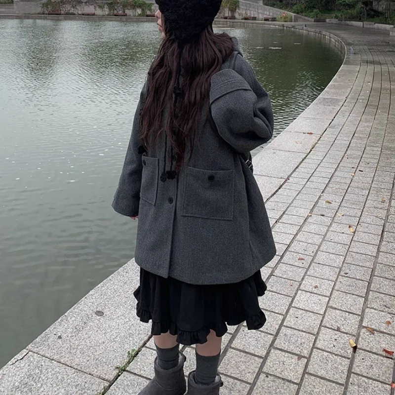 

Thiened шерстяное пальто женское милое джато с капюшоном свободного покроя длинное све застежка на одной пуговице китайское производство