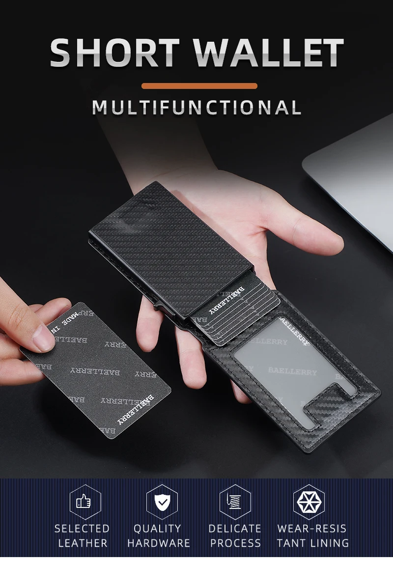 New RFID Men Card Wallets High Quality Carbon Fiber Magnetic Card Bag Photo Holder Male Pop-up Card Clips