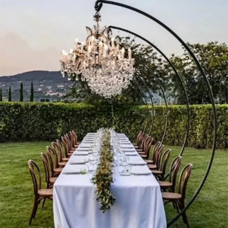 

6Pcs Artificial Flower Arch Crystal Chandelier Bracket - Metal Iron Semicircle Frame for Outdoor Wedding Stage Table Decor