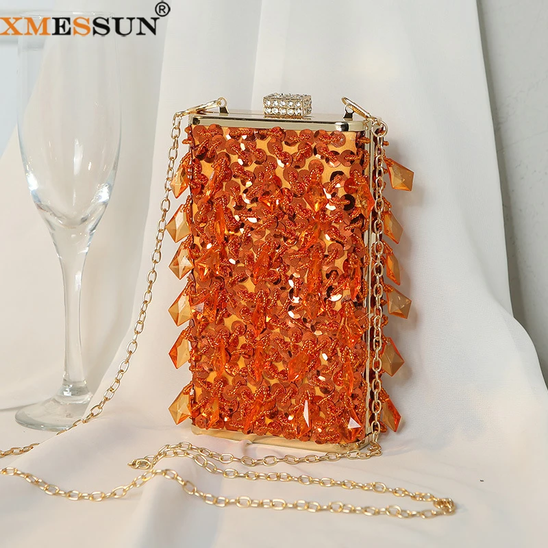 XMESSUN nouveaux diamants perlés sacs de soirée pour les femmes 2026 mode luxe dame chaîne épaule bandoulière fête de mariage sac à main sacs