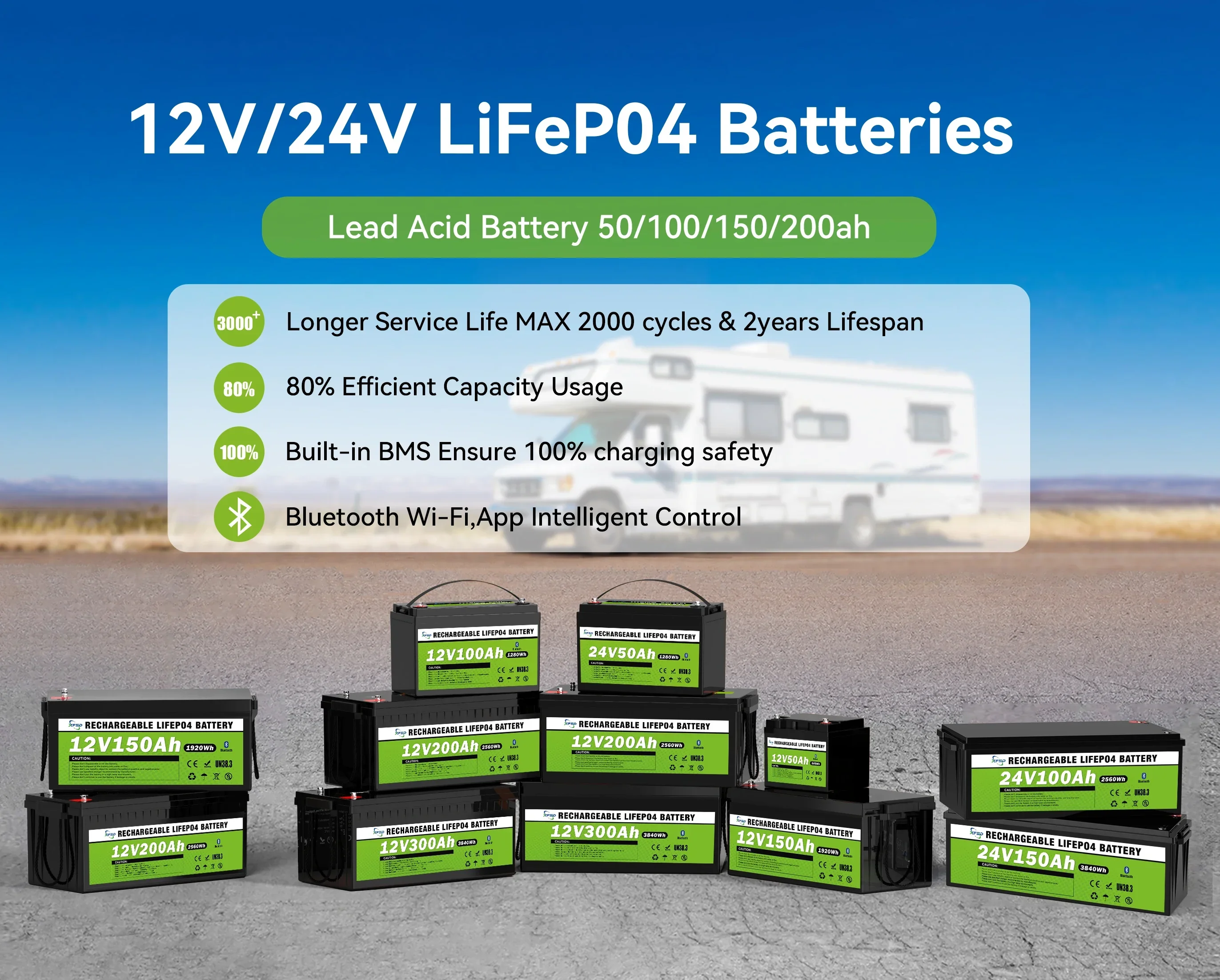 XFSD Lifepo4 Lithium Ion Lead Acid Battery Pack Rechargeable Solar Polymer 12V 24V 50Ah-300Ah Eco-Friendly Energy Storage