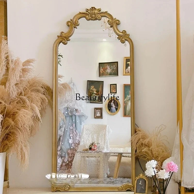 

01European retro full body mirror light luxury clothing home floor mirror