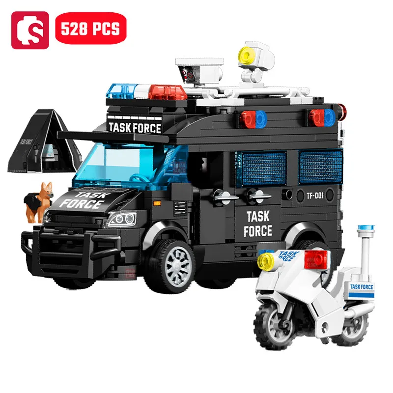 SEMBO 528pcs Military Series Vehicle Building Blocks MOC Dog Models Police Car Assembly Bricks Kids Toys for Boys Birthday Gifts