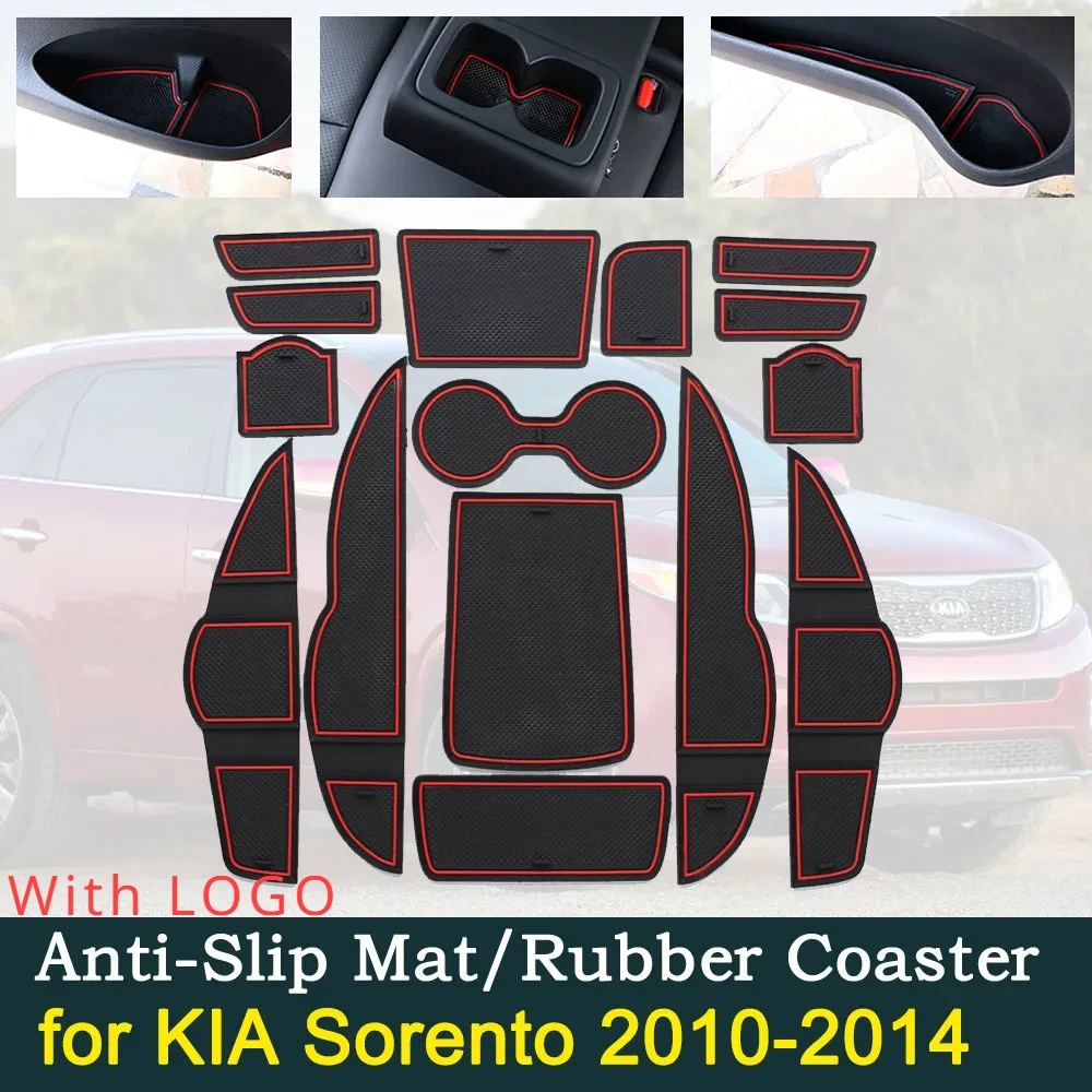 Anti-slip Rubber Door Cup Cushion for KIA SORENTO R XM 2010~2014 2011 2012 2013 Groove Mat Interior Car Accessories for phone