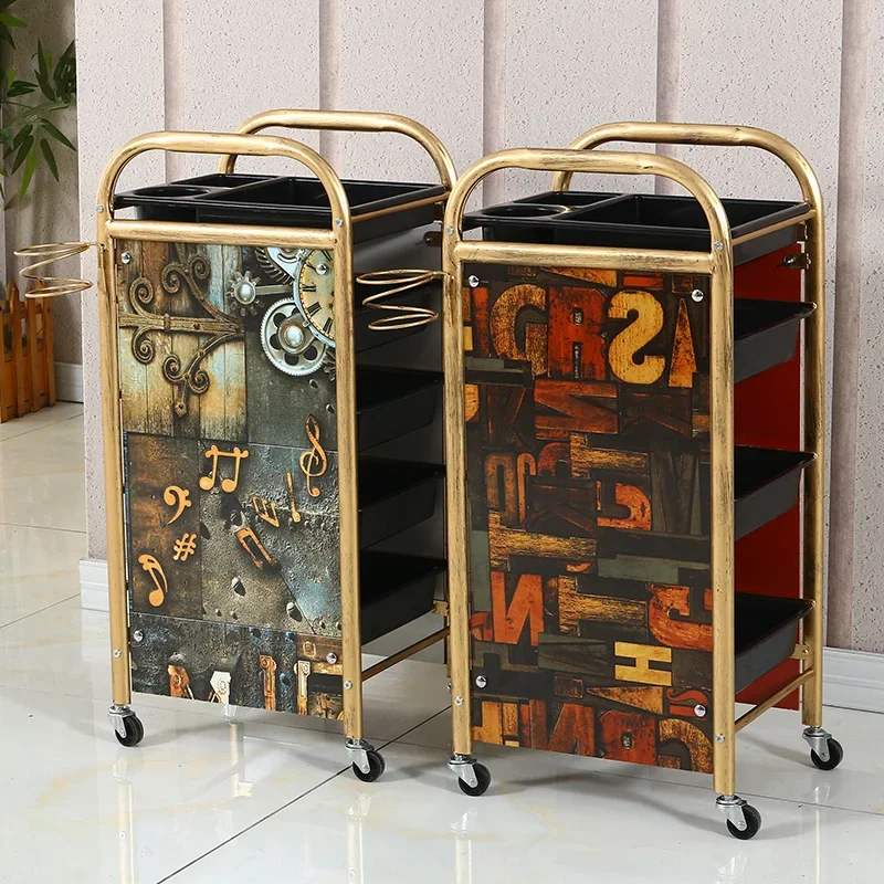 Vintage Salon Trolley with Drawers Professional Hair Roller Cart Retro Styling Utility Cart Beauty Salon Tool Storage Organizer