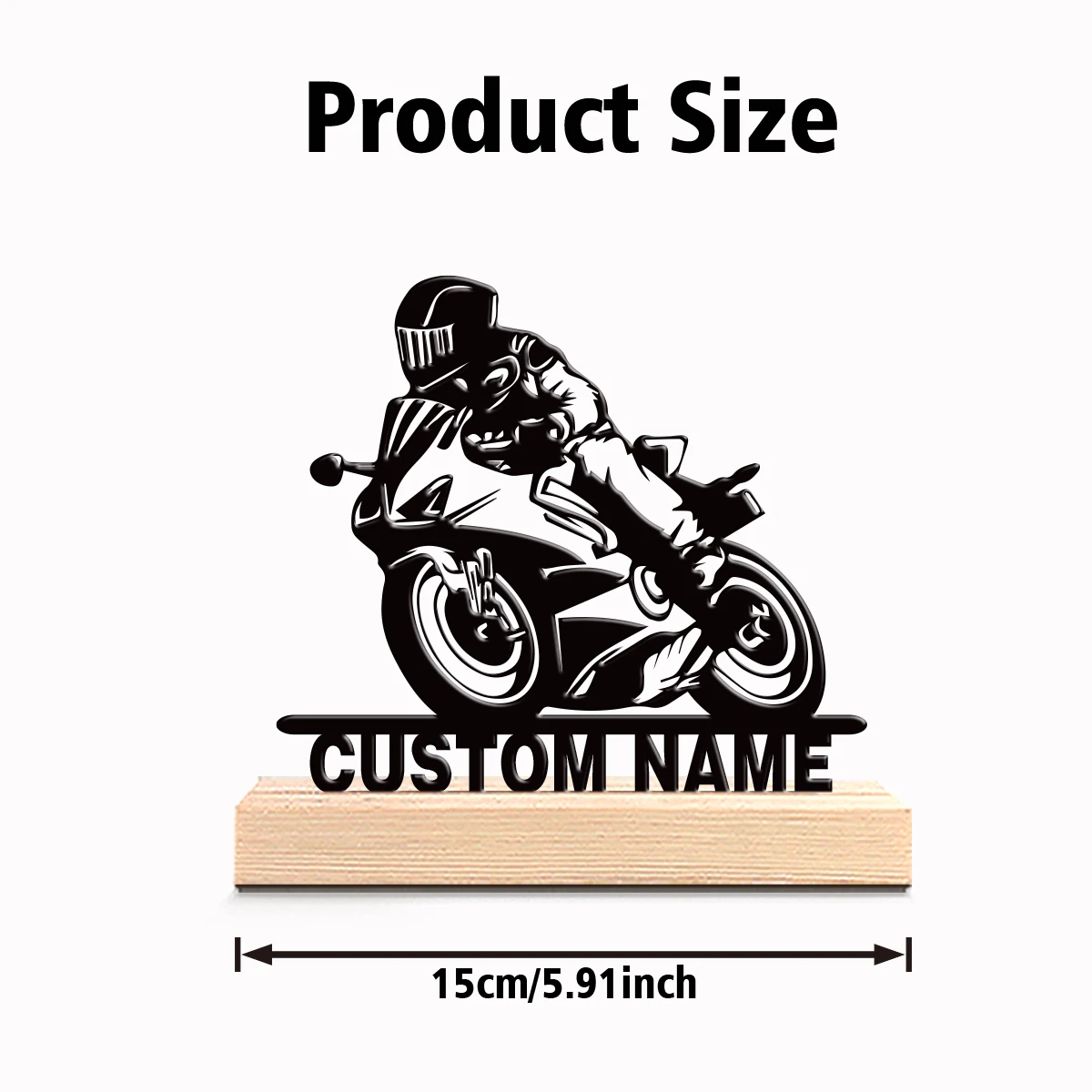 1pc Personalized Custom Motorcyclist Metal Statues With Wooden Base Tabletop Decoration Nature-Inspired Desk Art with Wooden Bas