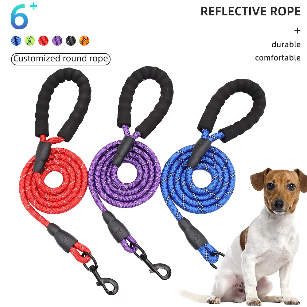 Dog Leash Pet Items 1.5M Nylon Rope for Medium Large Cachorro Correa Perro Accessories Night Walking Reflective Durable