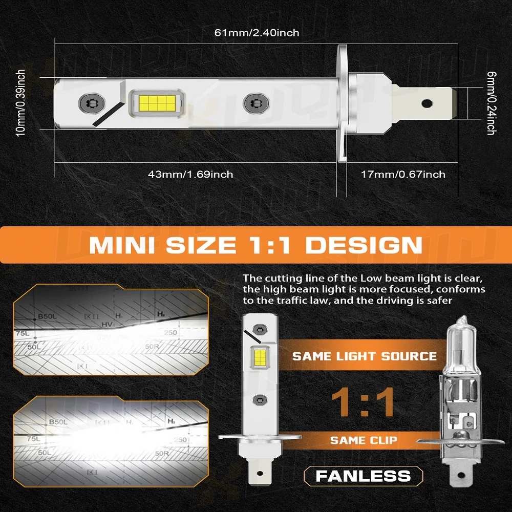 PCVBMLAUT-Faróis LED super brilhantes, feixe alto e baixo, lâmpada de nevoeiro, branco, 6000K, acessórios de estacionamento, YZK-H1, 2pcs