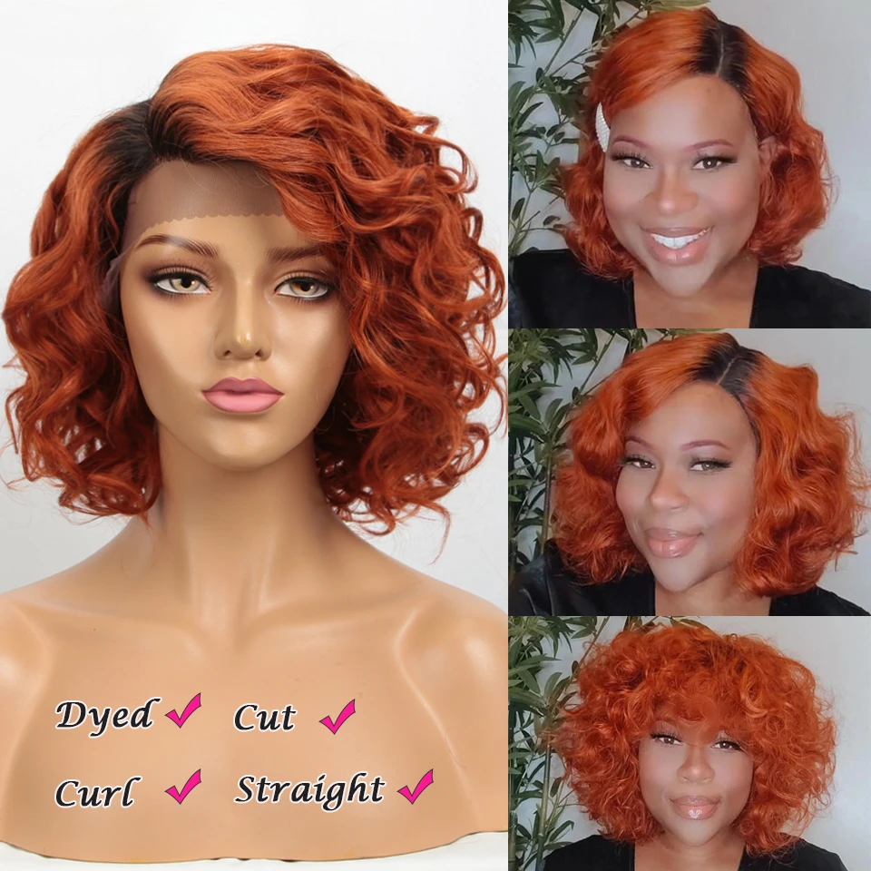 

Rebecca Curly Hair Lace Frontal Human Wigs For Black Women Lace Part Wig Middle Length Loose Curly Water Wave Blonde Red Color