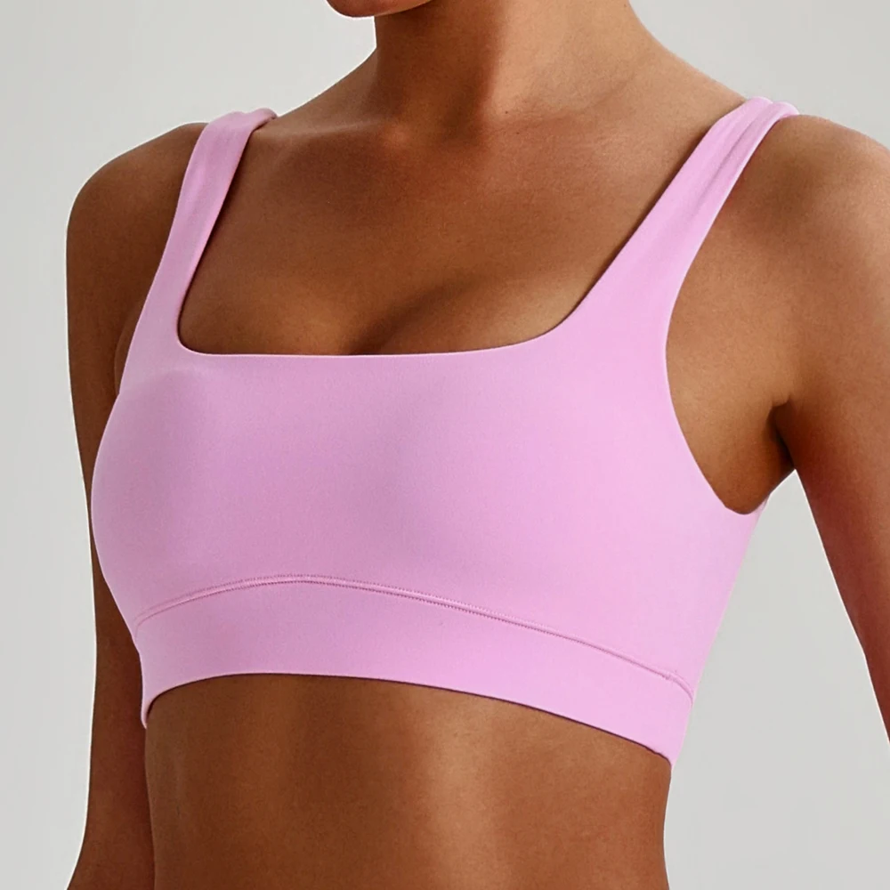 Ultra Soft U-shaped Backless Sports Bras for Women Square Neck Wide Straps Push Up Yoga Gym Tops with Removable Pads Workout Bra