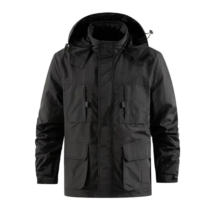 Spring Autumn Men Casual Stand Collar Loose Jacket With Multiple Pockets Outdoor Hiking Mountaineering Camping Stormtrooper Coat