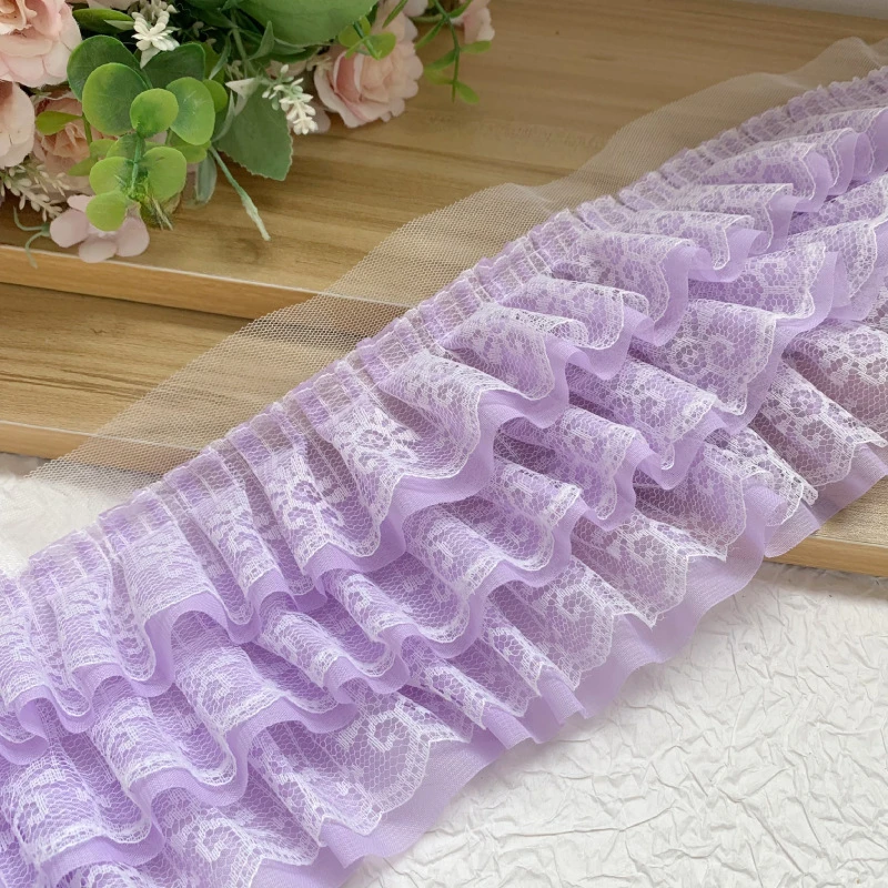 Großhandel 10 Yards. Dreilagiger Chiffon-Rüschen-Spitzenbesatz. DIY Kleidungssaum Vorhang-Dekorationszubehör RS24563 – Detail 6