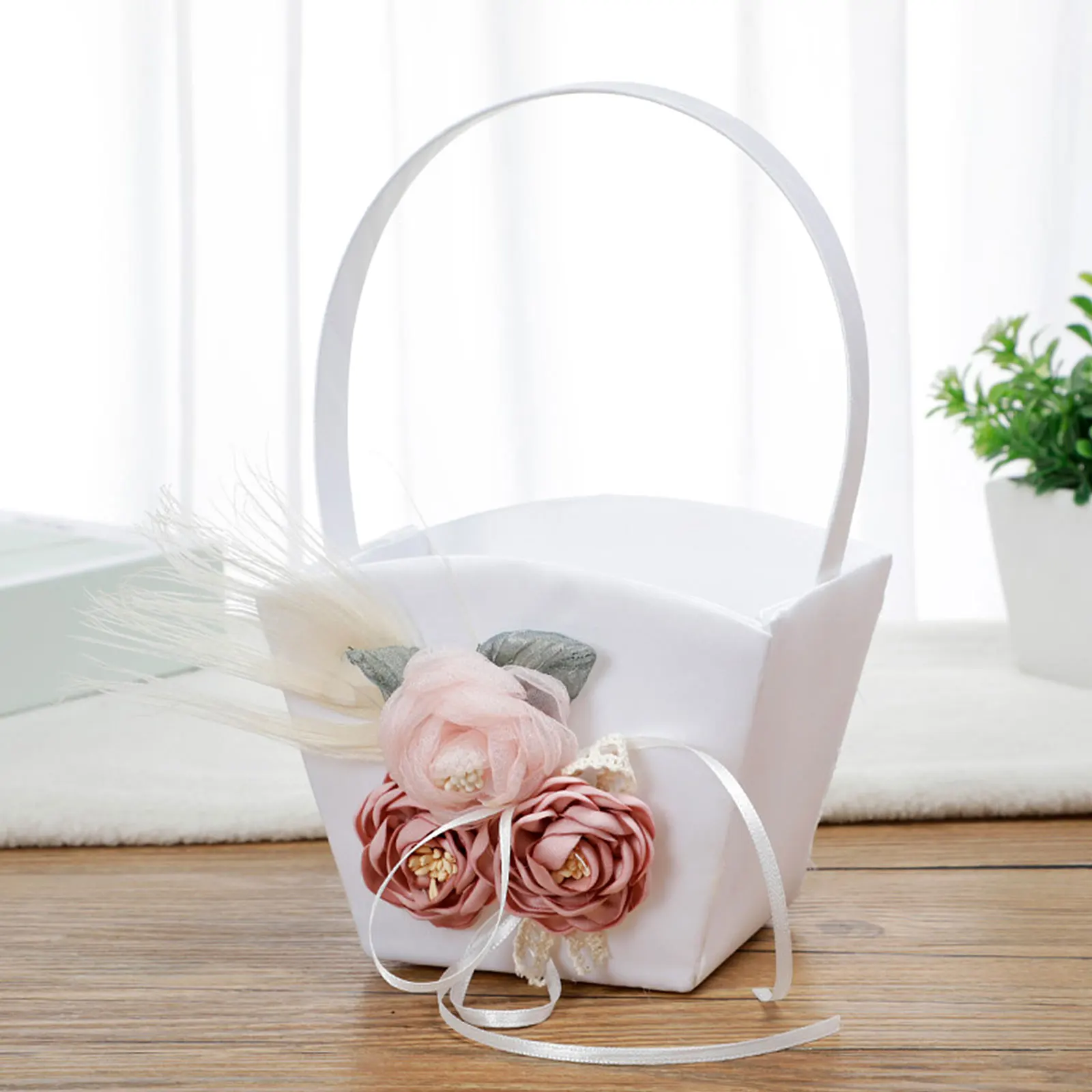 

Romantic And Beautiful Wedding Party Decorative Flower Baskets Storage Pink Height 22cm DIY With Handle Portable Gift Ornaments