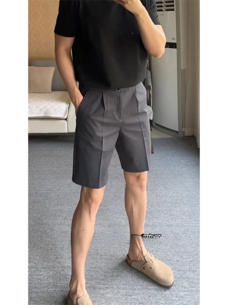 

Grey Suit Shorts Men's Summer Thin Straight Cut Minority Five-Quarter Pants Trendy High-End Half-length Shorts Youthful Energy