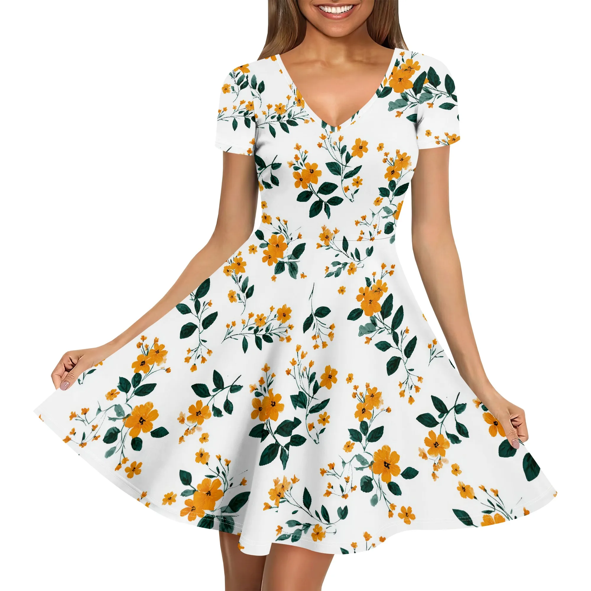 

Womens Summer Dresses Floral V Neck Spaghetti Spring Casual Beach Outfits Flowy Wrap Sun Dress