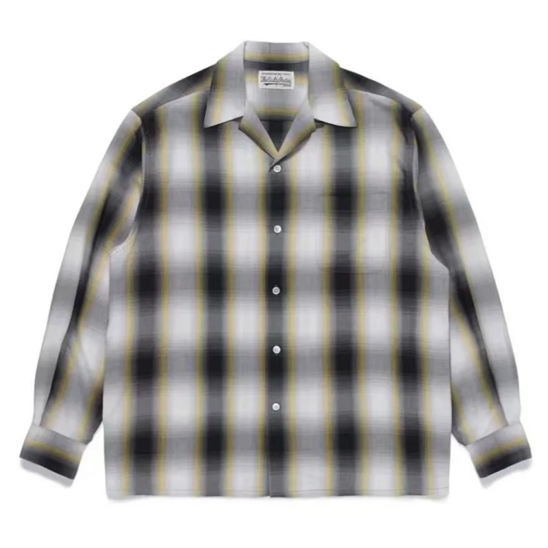 Full range Stripes WACKO MARIA Fashion Shirts Autumn Winter Vintage Cardigan Cuban Neck Mens Shirts Tops