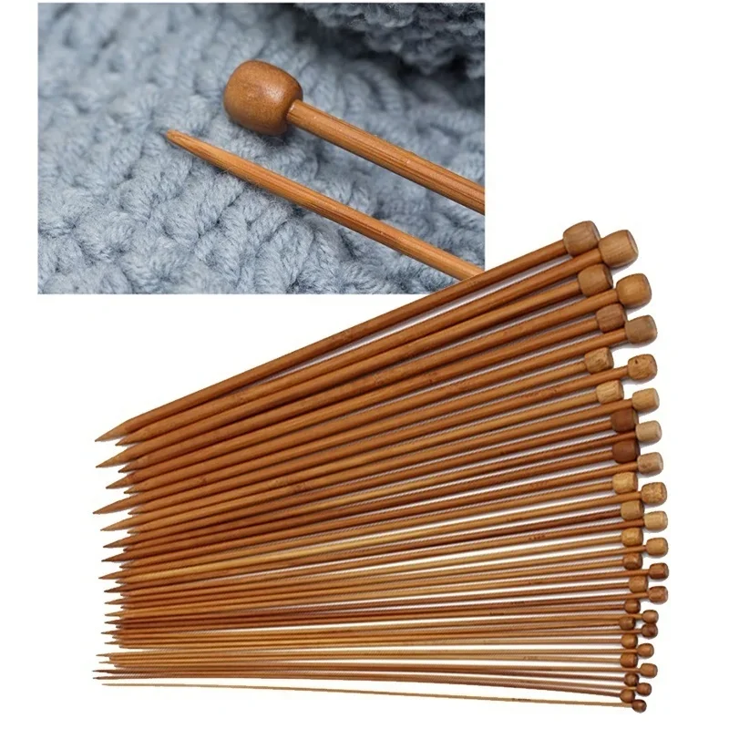 36PCS 18 Size Carbonized Bamboo Crochet Single Pointed Knitting Needles Sweater Needle with A Full Set of Beads