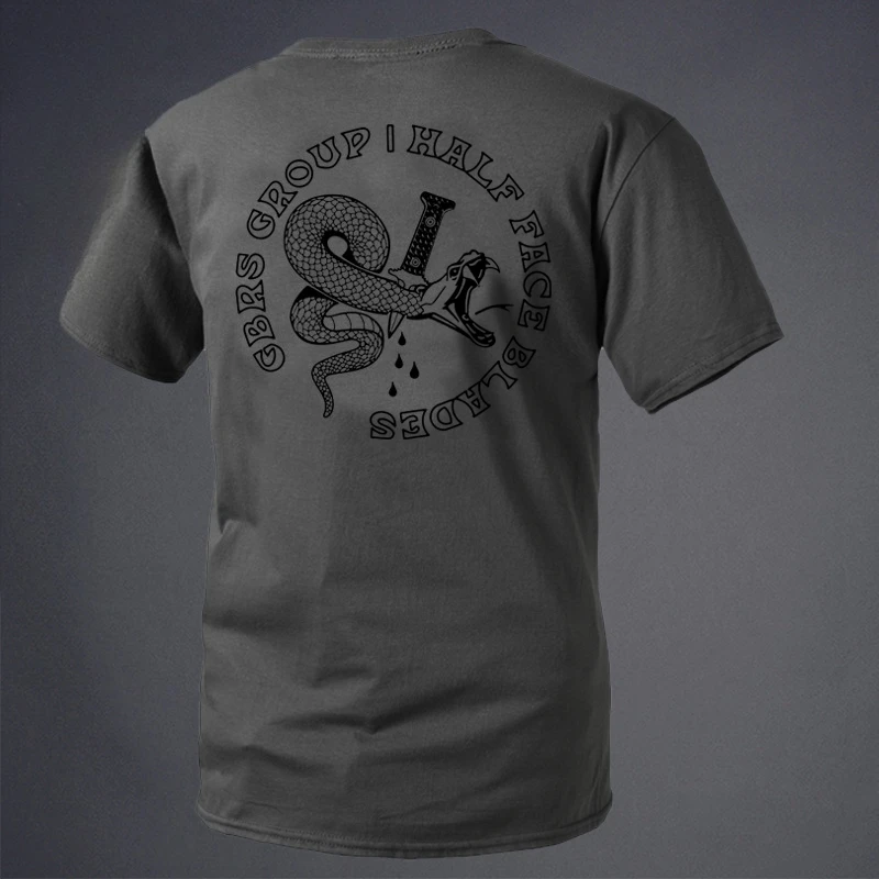 Snake and Dagger Print Style Summer New Product Military Style Round-neck Short-sleeved T-shirt Tough Guy Clothing