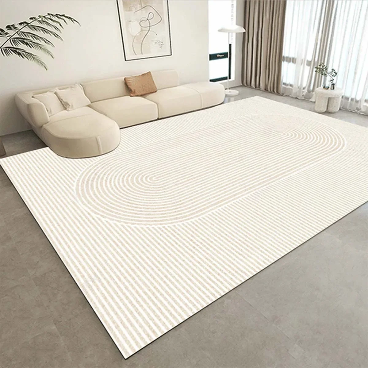 Cream Beige Striped Carpet for Living Room Big Size Non-slip Floor Mats Machine Washable Area Rugs Home Bedroom Soft Plush Rug