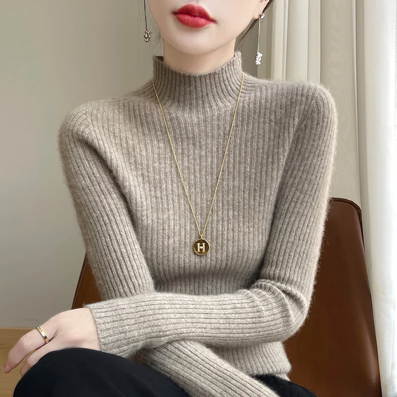 Cashmere sweater Women Half Turtleneck Sweater Knitted Soft Pullovers Cashmere Jumpers Basic Soft Sweaters Women 2024 Autumn Win