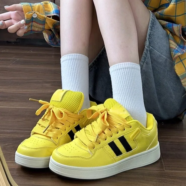 Women Sneakers Autumn New Casual Yellow Board Shoes Thick Soles Increase Bread Shoes Low Top Breathable Sports Shoes