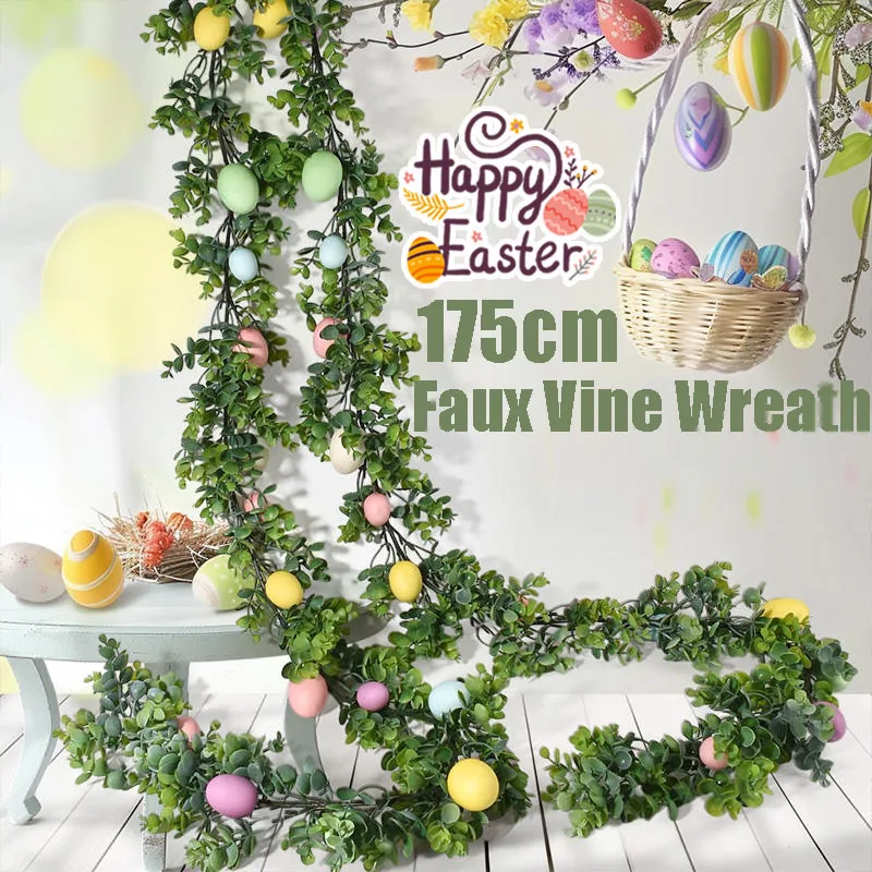 Giant Easter Wreath 175cm Faux Vine Wreath Artificial Egg Carrot Decor Front Door Wreath Fireplace Wall Decor