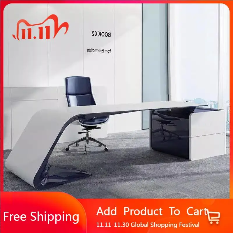 Unique Designer Office Desk คอมพิวเตอร์ Gaming Work Conference Office Desk Boss การอ่านที่ผิดปกติ Vintage Wooden Bureau Furniture