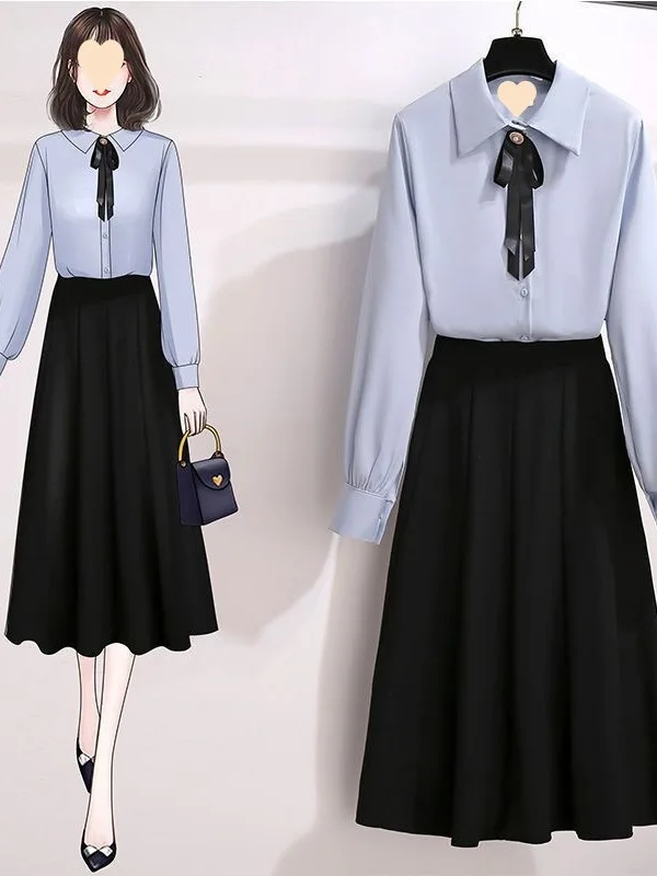 

Профессиональный черный костюм с юбкой для женщин: шикарный осенний комплект из двух предметов, модная рабочая одежда для женщин среднего возраста