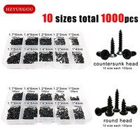 1000pcs Mini Micro Small Tapping Wood Screw Set Kit for Toy Car Electronic Products Glasses Phone M1 M1.2 M1.4 M1.7 Black Steel