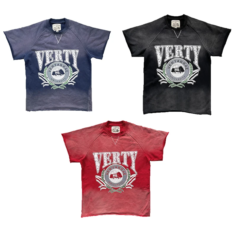 Vertabrae Vintage Style Men's T-shirt with Sanskrit Print Loose Fit Short Sleeve round Neck Youth Fashion Spring 2024