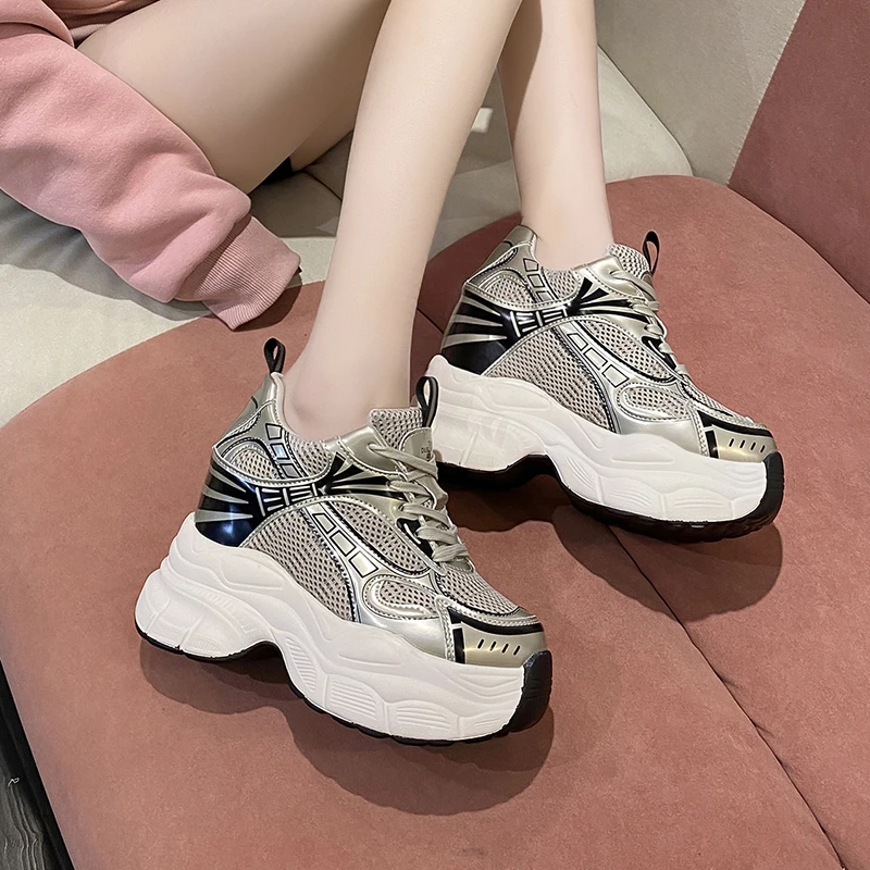 10cm Summer Women High Top Sneakers Autumn Spring Female Shoes Chunky Sneaker Breathable Wedge Casual Shoes Zapatos Casual Mujer