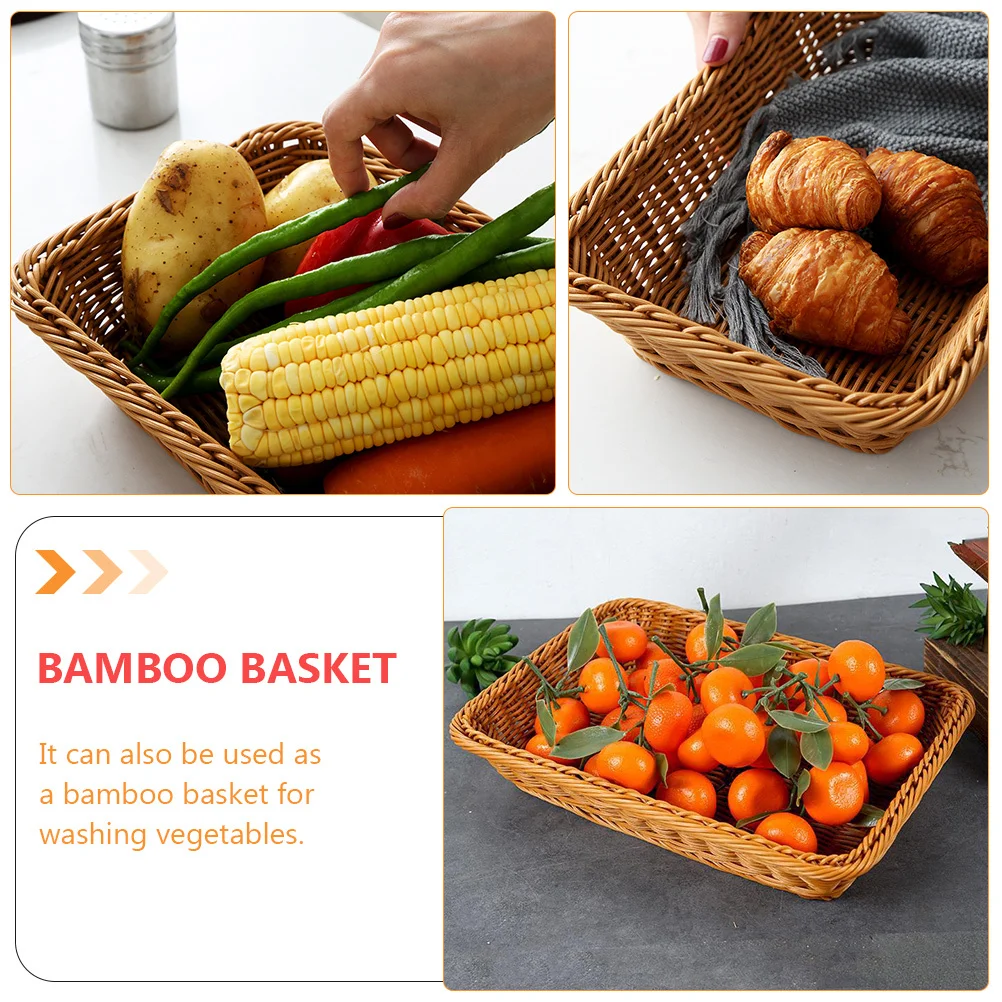 

Fruit Storage Basket Square Tray Brown Easy to Wipe Clean for Bread Plate Serving Woven Basket Bread Plate