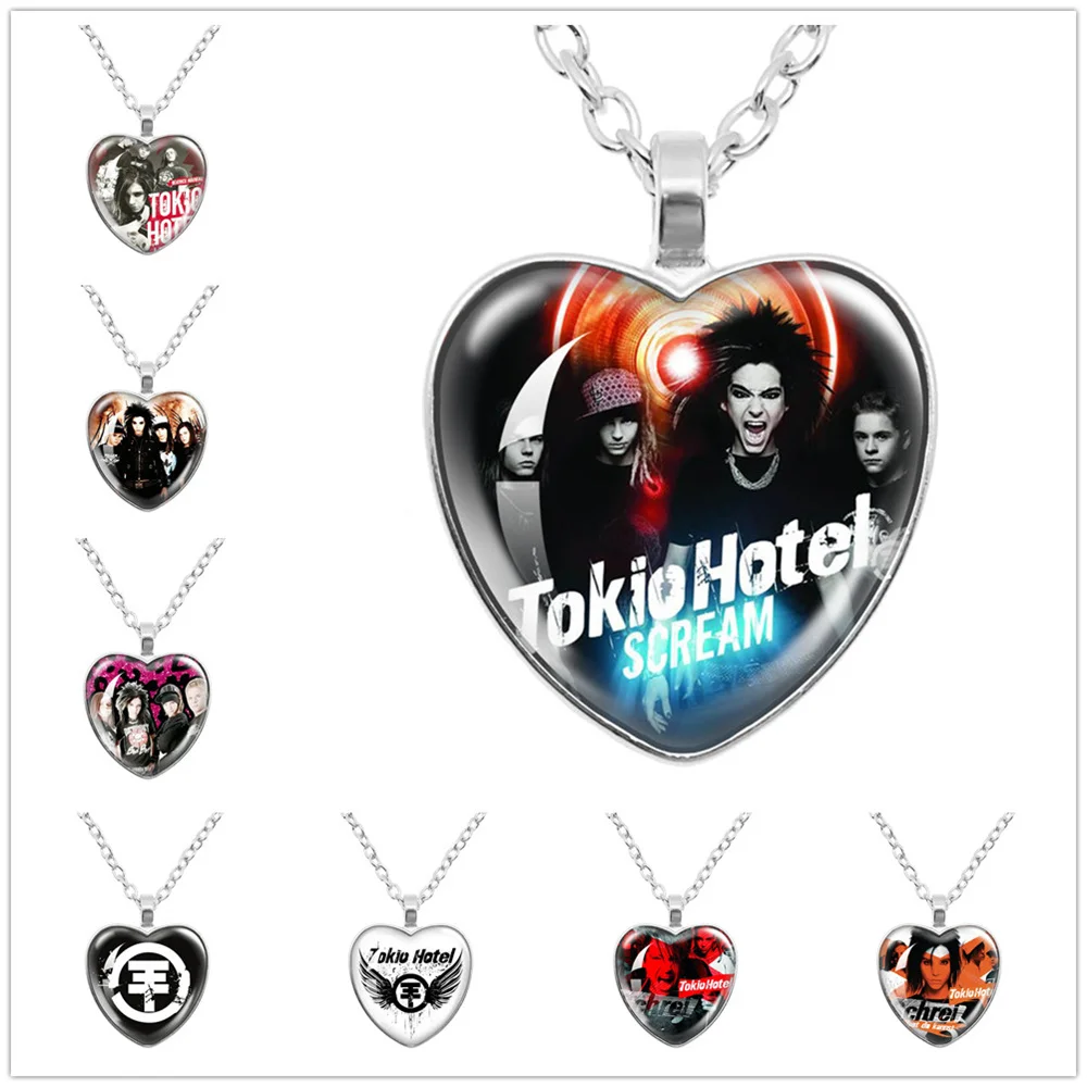 Tokio Hotel Pendant Necklace Rock Band Bill Kaulitz Music Songer Picture Glass Heart Shape Necklace Jewelry Charm Fans Gift