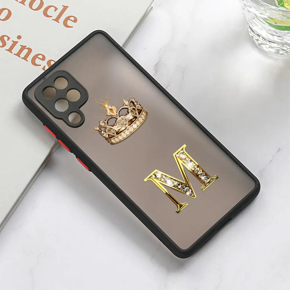 Matte Case For Samsung Galaxy A02 A03 S A50 A70 A30 A40 A20 A7 2018 M30S M51 M32 Note 20 Phone Cover Golden Initial Letter M E L