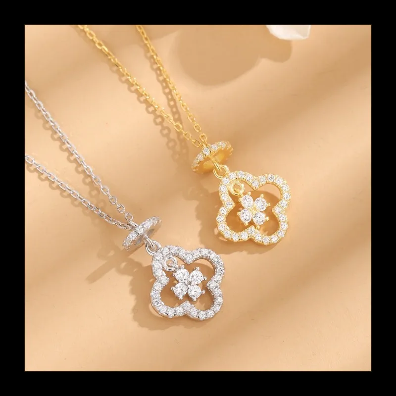 

AliExpress new personalized S925 silver four-leaf clover zircon necklace simple necklace female niche design sense