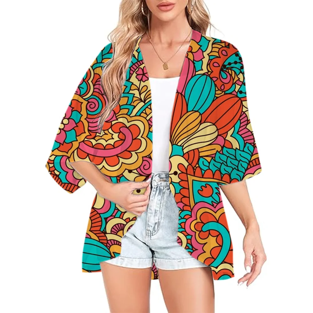 

3D Ethnic Printed Kimono Cardigan Chiffon Pullover Hawaiian Kimono Beach Jacket Loose Sexy Breathable T Shirt Outerwear Plus