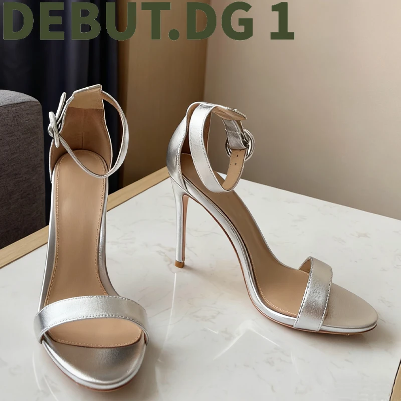 Summer New One-Band High Heel Sandals Elegant Leather Upper Lambskin Lining Italian Genuine Leather Sole