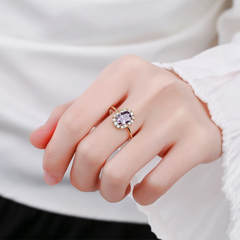 2022 NEW Exquisite Amethyst Gold Ring For Women S925 Silver Cz Diamond Crystal Zircon Engagement Wedding Gift Jewelry Wholesale