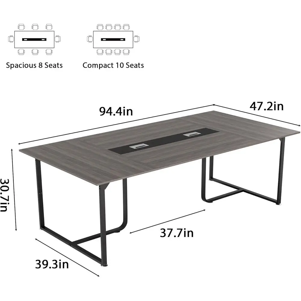 طاولة مؤتمرات مكتبية واسعة 94.4 طويلة × 47.2 باللون الرمادي مع حلقة معدنية، ميزات ثابتة لغرف الاجتماعات الكبيرة #2
