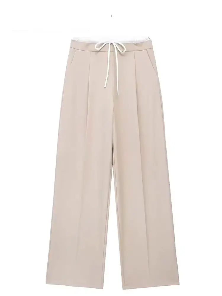 2024 New Fashion Woman Casual Trousers Patchwork Loose Women\' High Waist Long Pants Commute Female Chic Wide Leg Pant