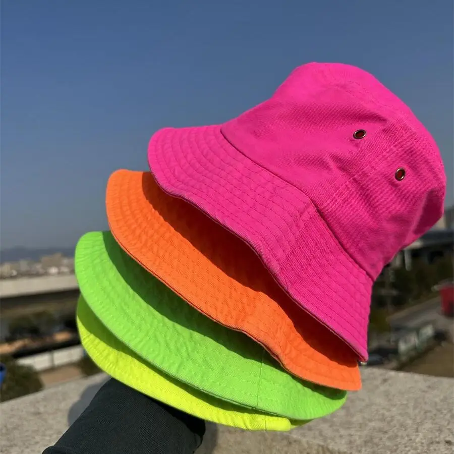 Fluorescent Bucket Hat Women Summer Hat Men Green Sunscreen Shade Street Wash Basin  Panama Hat Men\'s Caps