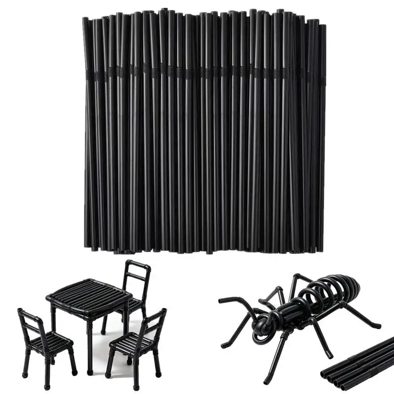 100-1000Pcs Flexible Braided Craft Straw Black Bendable Tube for Basket Making Wreath Sculpture and DIY Art Supply Decor